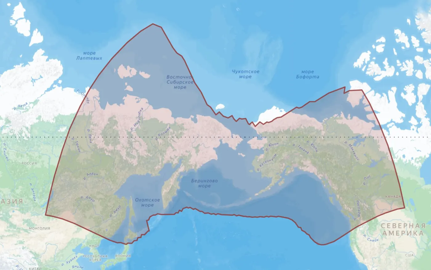 Зона покрытия спутника Ямал-300К (183° в.д.) в Ku-диапазоне